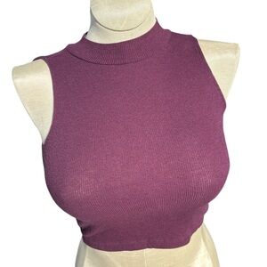 Divided/ H&M Basics Line Ribbed Burgundy Sleeveless Mock Neck Tank Size M